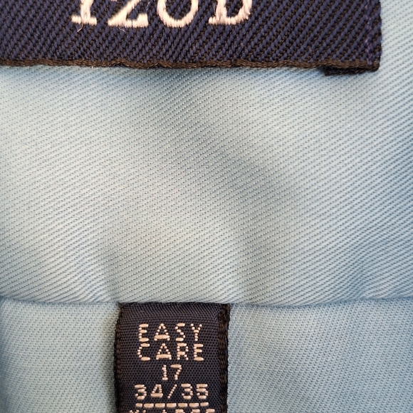 Izod Men's Shirt Sz17 Easy Care Short Sleeves Blue ButtonUp Collar Cotton Twill - Picture 3 of 11